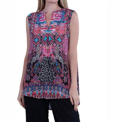 Women's FLORAL SPLIT NECK TANK BLOUSE - Shana Apparel