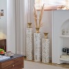 ORRD  Set of 3 White Metal Floor Vases - Large Glazed Cylinder Vases 24"-33.5" Height with Gold Accents Decor - 2 of 4
