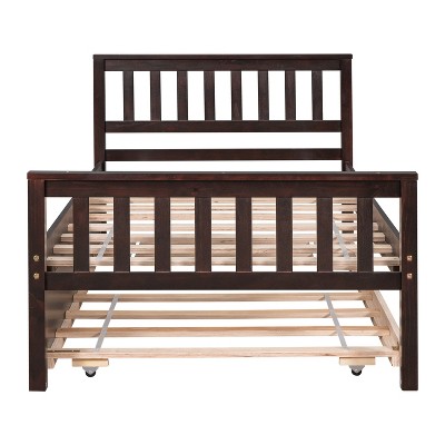VYNXARIA Black Color Pine  Frame Twin Platform Bed with Wheels, Headboard, Footboard