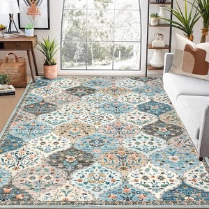 Modern Washable Area Rug, Vintage Distressed Throw Carpet with Non Slip Backing, Low Pile Stain Resistant Floor Cover for Home - 1 of 4
