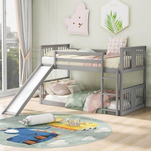 Streamdale Twin Over Twin Bunk Bed with Slide and Ladder, Gray - 1 of 4