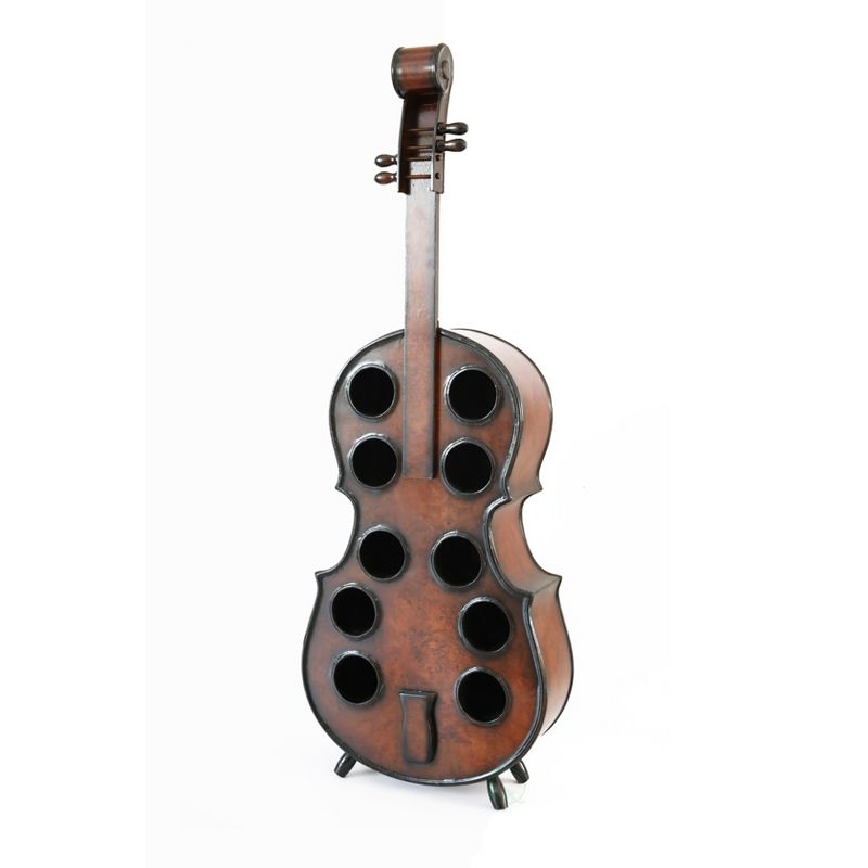 Vintiquewise Decorative 10 Bottle Wooden Cello Shaped Wine Rack 53" Inch Floor Violin, 1 of 8