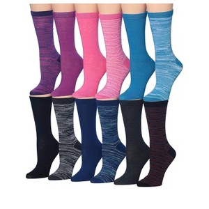 Tipi Toe Women's 12 Pairs Lightweight Colorful Solid & Striped Patterned Crew Socks - 1 of 1