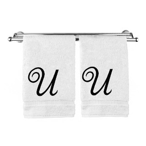 BC BARE COTTON Monogrammed Hand Towel, 100% Turkish Cotton - Set of 2 - White - Black Script - 1 of 1