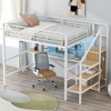 Whisen 94.1''L*56''W Full Size Metal Loft Bed with Desk, Storage Staircase, Small Wardrobe and LED Light - 3 of 4