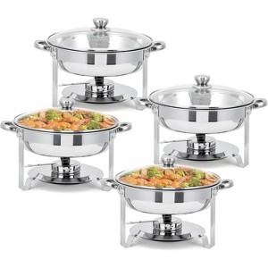 2/4/6-Pack 5QT Round Stainless Steel Chafing Dish Set, Food Warmers with Glass Lids, Fuel Holders & Pans, for Catering, Parties, Weddings & Banquets - 1 of 4