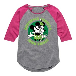 Girls' - Disney - Shamrock Wishes Irish Kisses Shirt Tail Raglan Graphic T-shirt - 1 of 3