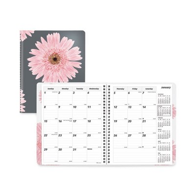 Essential Collection Ruled Monthly Planner, Daisy Artwork, 8.88 x 7.13, Black/Pink Cover, 14-Month: Dec 2024 to Jan 2026