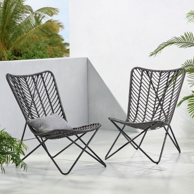 Outdoor Boho Modern Wicker Accent Chairs,Rattan Garden Lounge Chair,Poolside Chairs,Sun Loungers,Fishing Chair Set Of 2-Cuddlewood