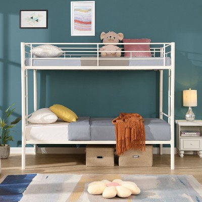 NicBex Twin Over Twin Bunk Bed with Safety Guardrails,Metal Loft Bed with 2 Ladders for Bedroom,Convertible Bunkbeds,White/Black