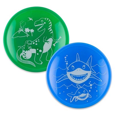 7.5" 2pk Glass and Silicone Dino and Shark Plate Set - Brinware