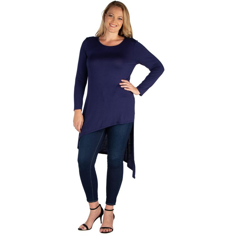 24seven Comfort Apparel Womens Long Sleeve Knee Length Asymmetrical Plus Size Tunic Top, 1 of 6
