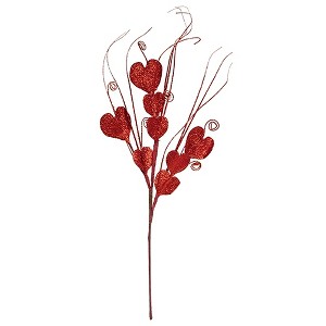 Slickblue 22" Sparkling Red Hearts & Grass Spray, Glittered Decorative Stem for Seasonal Holiday and Home Decor - 1 of 3