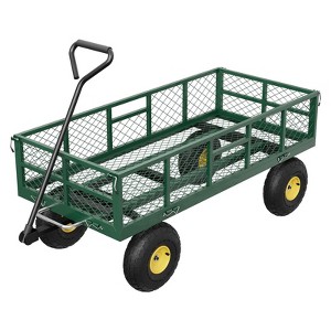 900 LBS Garden Cart on Wheels with Adjustable Handles,Heavy Duty Steel Garden Wagon with Removable Mesh Sides to Convert into Flatbed,for Lawn Farm - 1 of 4