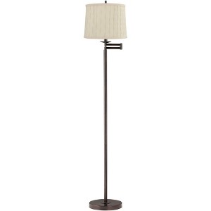 Regency Hill Gabrielle Modern 60 1/2" Tall Standing Floor Lamp Skinny Adjustable Swing Arm Brown Metal Bronze Finish Bedroom Drum Clermont Beige Shade - 1 of 4