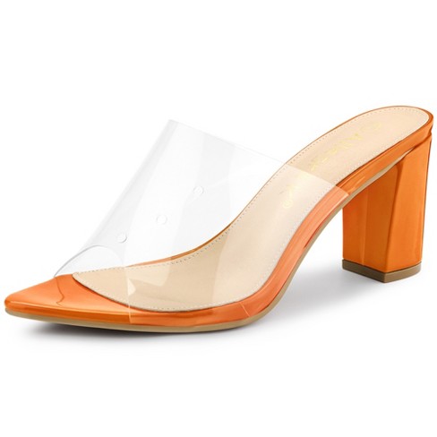 Allegra K Women's Clear Chunky Heel Slides Sandals Mules Orange 7