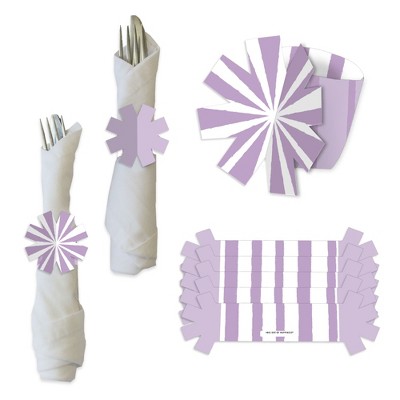 Big Dot of Happiness Purple Stripes - Simple Party Paper Napkin Holder - Napkin Rings - Set of 24
