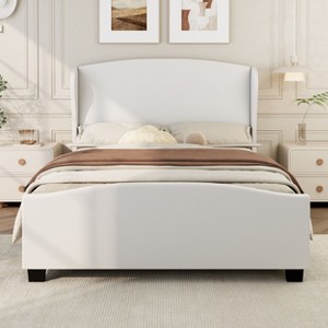 CAVINAS King/Queen/Full Size Linen Upholstered Platform Bed Frame with High Headboard Wingback,No Box Spring Needed - 1 of 4