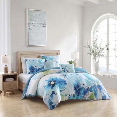 Watercolor Blue Cotton Reversible Full Comforter Set
