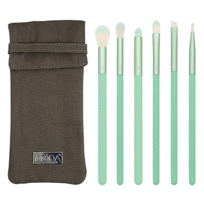 MODA Renew 7pc Eye Set with Canvas Brush Pouch, Includes - Eye Contour, Crease, Smoky Eye, Shadow, Brow, and Pointed Liner Makeup Brushes