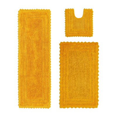 Lilly Crochet Collection 100% Cotton Tufted Reversible 3-Piece Bath Rug Set – Super Absorbent, Machine Washable Bathroom Mats with Crochet Pattern
