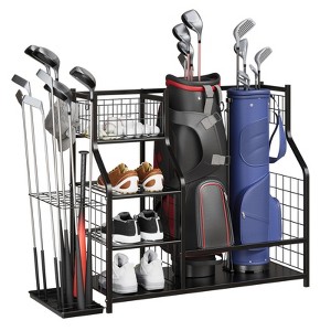 Golf Equipment Organizer, Golf Bag Organizer,Sports Organizer for Garage,Golf Bag Stand for Garage with Baskets,Hooks - 1 of 4