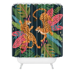 Avenie Jungle Cats Shower Curtain Blue - Deny Designs: Polyester, Machine Washable, Ring Top Hanging Style - 1 of 4