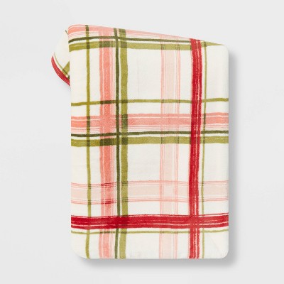 Windowpane Plaid Printed Plush with Sherpa Reverse Christmas Throw Blanket Multi - Threshold™