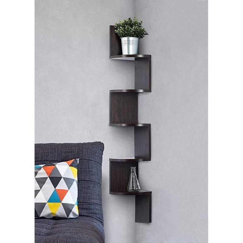 5 Tier Wood Corner Floating Shelf Wall Mount Unit in Color Espresso - HomeItUsa, 3 of 4