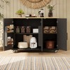 LunaLulinlk 51.2"W Geometric Twill Stripe Textured Design Kitchen Island with Drop Leaf, Farmhouse Kitchen Island on Wheels with Internal Storage Rack - 3 of 4