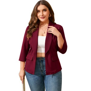 Clearlove Casual Blazer for Plus Size Women Office Business 3/4 Sleeve Open Front Cardigans Jacket Work Suit with Pockets - 1 of 4