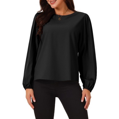 Seta T Women's Elegant Round Neck Chiffon Pleated Long Sleeve Flowy Dressy Business Tops - image 1 of 4