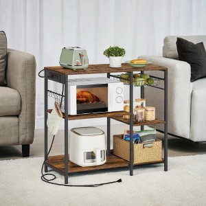 Bakers Rack, Coffee Bar Stand with Charging Station, Storage Shelves, Pull-Out Wire Basket, Table for Microwave, Kitchen - 1 of 4