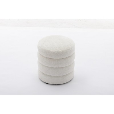 VYNXARIA Ottomans and Benches - 16.93"x16.93"x18.5" White Soft Boucle Round Footrest Stool