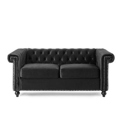 Brinkhaven Modern Glam Tufted Velvet Loveseat With Nailhead Trim Black ...