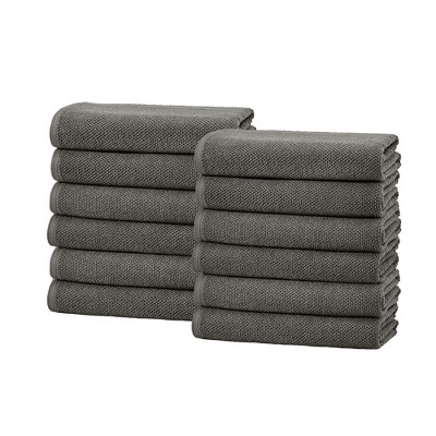 Dark Grey Heavyweight Cotton Terry Washcloth Set (12 Pieces)