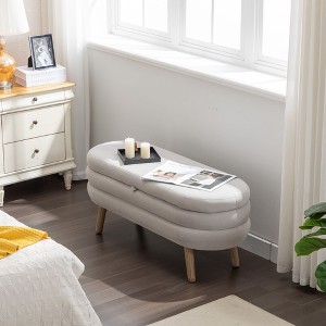 Velvet Fabric Storage Bench Bedroom Bench With Wood Legs For Living Room Bedroom Indoor,Ivory - 1 of 4