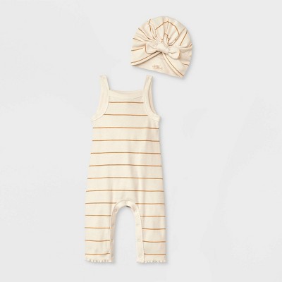 Grayson Collective Baby Girls' Ribbed Romper Set - Cream 3-6M
