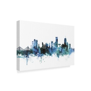 Trademark Fine Art-Michael Tompsett 'Boston Massachusetts Blue Teal Skyline' Canvas Art - 1 of 3