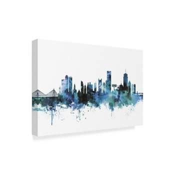 Trademark Fine Art -Michael Tompsett 'Boston Massachusetts Blue Teal Skyline' Canvas Art