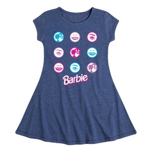 Girls' - Barbie - Original Icons in Circle Grid Fit & Flair Cap Sleeve Graphic Dress - 1 of 2