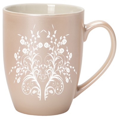 Elanze Designs Damask Floral Mirror Precious Pearl 10 ounce New Bone China Coffee Cup Mug