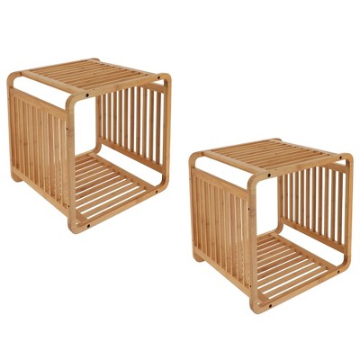 Evideco French Home Goods Smart Kube Bamboo Cube Storage, 13" Stackable Shelf Organizer