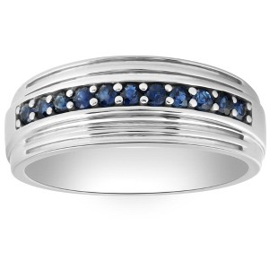 Pompeii3 5/8Ct Blue Sapphire Band Men's Wedding Ring in White, Yellow, or Rose Gold - 1 of 4