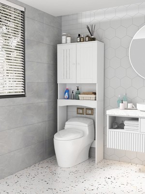 Over the Toilet Storage Rack with 2 Open Shelves and Doors, Black -  ModernLuxe