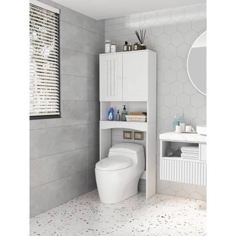 Storage Cabinet Over Toilet With 1 Open Shelf, White - ModernLuxe