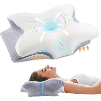 Cervical Pillow, Ergonomic Memory Foam Pillows with Washable Pillowcase, Neck Support Pillow for Back Stomach Side Sleeper-Light Grey-Standard Size
