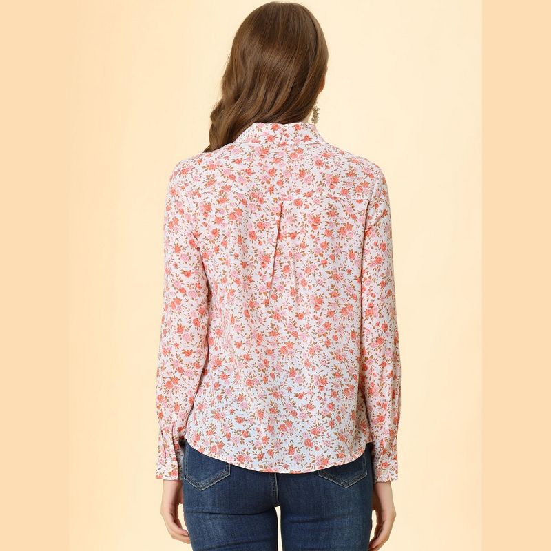 Allegra K Women's Daily Point Collar Long Button Sleeve Button Down Floral Shirt, 6 of 8