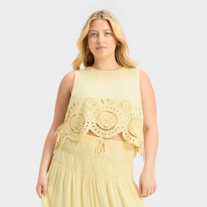 Women's Embroidered Eyelet Side-Tie Tank Top - Future Collective - 1 of 3