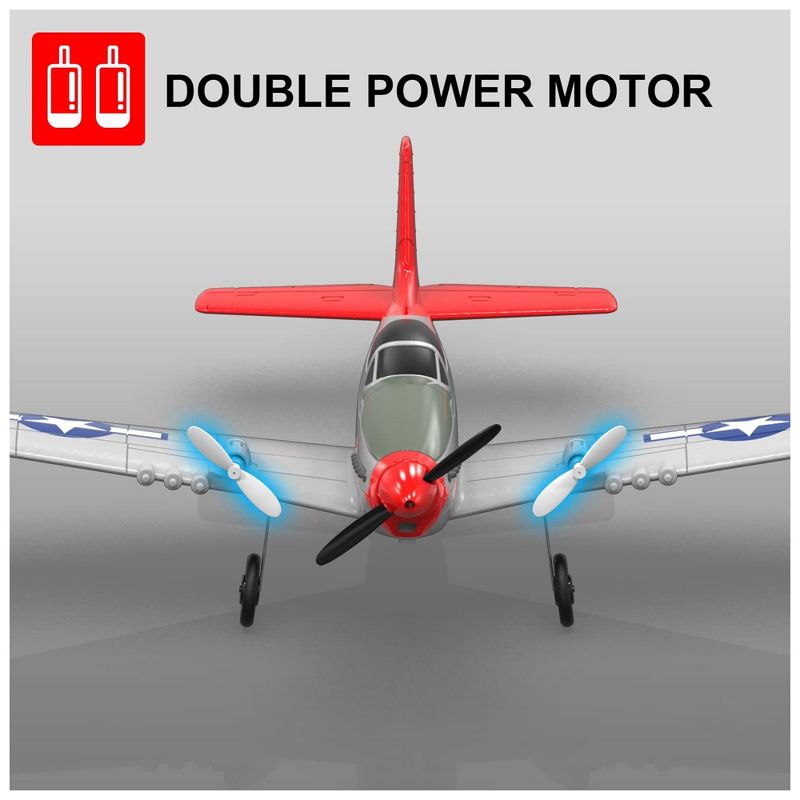 VOLANTEXRC Remote Control 4-CH RC Plane P51 Mustang Radio Controlled Plane for Beginners w/Xpilot Stabilization System, One Key Aerobatic, Red, 3 of 7